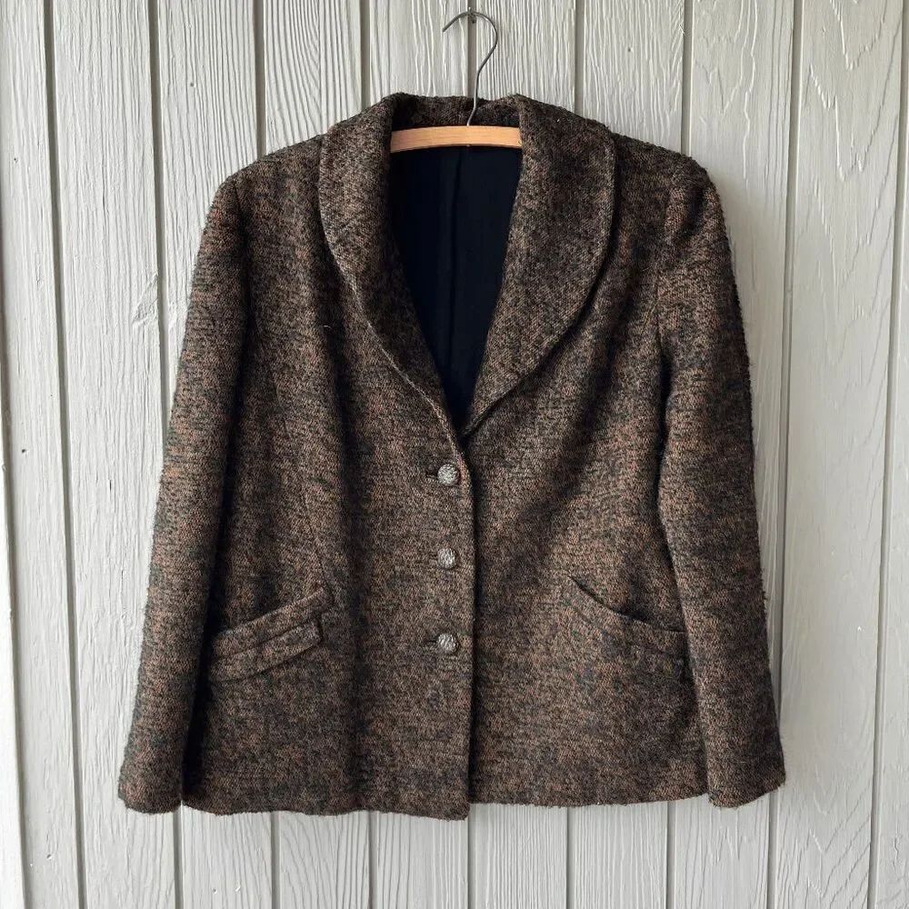 VTG 60s Abe Reinis Tweed Coat L ACWA Union Made USA Textured Short Jacket